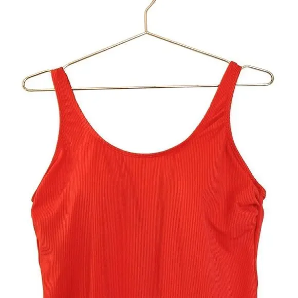 Catalina Swimwear Orange Ribbed Padded Scoop Full Coverage One Piece Swimsuit - Picture 3 of 7